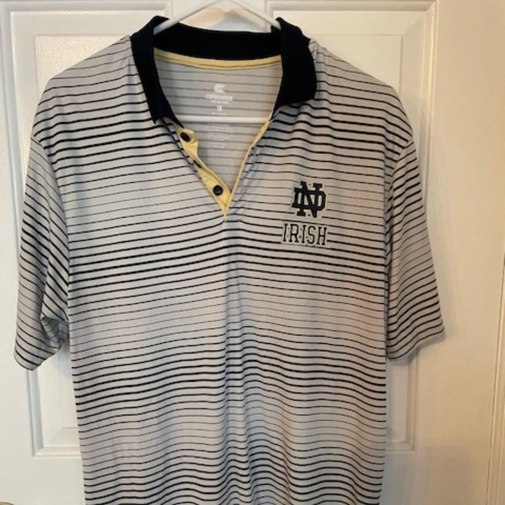 Notre Dame Irish Striped pull over Polo short sleeve Shirt 100% polyester Large